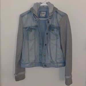 jean jacket with sweat sleeves